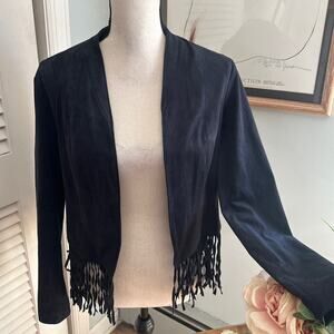 INC INTERNATIONAL CONCEPTS Womens Jacket Small Black Fringe Faux Suede Stretch